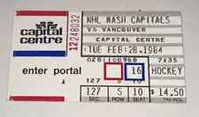 2/28/84 Capitals Canucks Game Used Ticket Stub Doug Lidster NHL Debut 1st Game