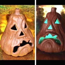 TERRACOTTA JACK O LANTERN GOURD 9.5" melty monster face squash Halloween RARE