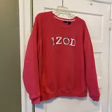 Izod Sweatshirt Adult XL PINK / CORAL Pullover Embroidered Embellished EUC