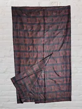 Vtg African Dutch Wax Fabric LG Brown Black Drawstring Maxi Skirt Side Slit