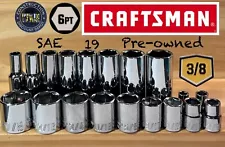 Craftsman 19 Deep & Shallow 3/8 Dr. SAE 6 Point Ratchet wrench socket set EUC