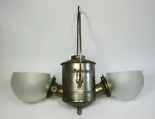 w Antique ANGLE LAMP CO Double Burner HANGING OIL LAMP w/2 FROSTED GLOBE SHADES