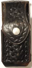 Pepper Spray Holder / Basket Weave Black Leather Chrome Snaps Fits Up To 3" Belt