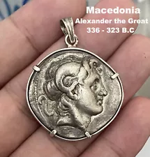 Genuine Macedonia Alexander the Great Tetradrachm Athena Silver Coin Pendant