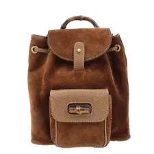 Authentic GUCCI Bamboo Suede Leather Mini Back Pack 003.1705.0030 Brown Used F/S