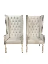 Set Of 2 White Throne Chairs Faux Crocodile Leather Local Pickup Only