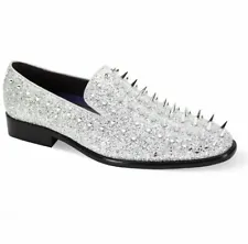 AM Silver Metallic Spiked Glitter Formal Slip Men’s Loafer Size 7 NIB Prom 6788