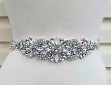 Wedding Belt, Bridal Belt, Crystal Rhinestones, Light Blue Stones