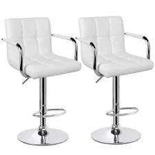 2pcs Swivel Bar Chairs Adjustable Bar Stools with Backrest and Armrest White