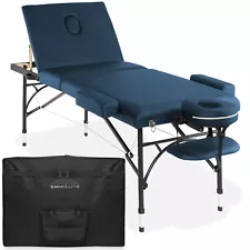 OPEN BOX - Portable Massage Table - Tri-Fold, Aluminum Legs & Case - Blue