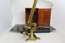 Antique WILLIAM LADD Fusee Chain-Drive Presentation Lacquered Brass MICROSCOPE