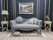 Victorian Style Chaise Lounge/ Stressed Gold Leaf Frame Finish /Hand Carved