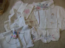 Vintage linen Embroidery Crochet Cutter Doilies Table Runners Lot of Ten