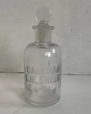 Vintage Apothecary Glass Bottle Calcium Chloride Glass Stopper Pharmacy 5.5”