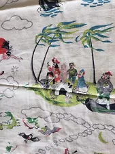 Vintage Peter Pan Themed Cotton Linen Fabric 34" X 33"