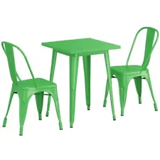 23.5'' Square Green Metal Restaurant Table Set with 2 Chairs For Outdoor Use