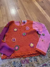 Vintage Nick Nack Patty Wack Crochet Floral girls sweater pink orange sz 7/8