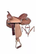 Double T Pony saddle set with basketweave and floral tooling. 12"