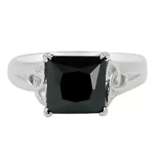 4.25Ct Natural Black Diamond Princess Cut Solitaire Ring In 925 Sterling Silver