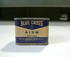 Vintage NOS Blue Cross Products Brooklyn NY Alum Potassium Advertising Tin 2 oz