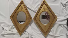 Italian Florentine Wood Gold Diamond shape Mirror Set of 2