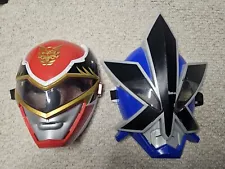 2 Power Rangers Red Ranger Blue Samurai Hard Plastic Mask 2012 Bandai Megaforce