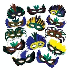 New ORIENTAL TRADING (12 Piece) Mardi Gras Feather Eye Masquerade Masks Assort