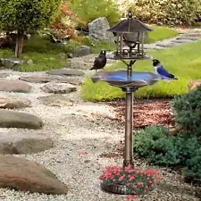 Outsunny 3-in-1 Resin Free Standing Garden Pedestal Bird Bronze