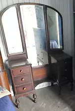 Antique vanity / dressing table with a tri-fold mirror