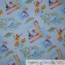 BonEful Fabric FQ Cotton Quilt White Unisex Nursery Rhyme Story Book Flower SALE