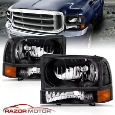 For 1999-2004 Ford F250 F350 F450 Super Duty Excursion Black OE Headlights