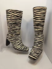 Bruno Valenti Rebeca Zebra Print Leather Boot Square Toe Vintage Brazil US 11 M