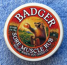 BADGER® Sore Muscle Rub Balm 2 oz Tin **NOS & SEALED**