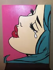 Pop Art Crying Girl Hand Painted Acrylic Painting Canvas 16x20