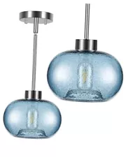 Pendant Lights Kitchen Island, Hand Blown Glass Modern 1 Pack Marble Blue