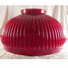 14" RIBBED Ruby Red Cased Glass Shade / old antique kerosene oil or hanging lamp