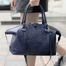 Womens GENUINE Ostrich Leather Handbag Exotic Luxury Blue Shoulder Bag