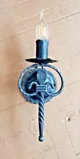 Hand forged! Handmade antique wrought iron wall lamp, vintage light.