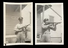 THOMPSON SUBMACHINE GUN MAN SOLDIER AT GUARD HOUSE WITH MACHINE GUN PLAY WWII