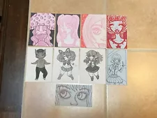 SALE 9 ACEO Original Ink Painting anime urban fine art pinup girl Lot Set #23