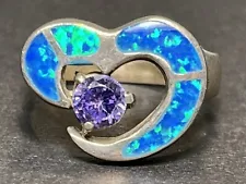 Amethyst And Blue Opal Heart Ring For Sale