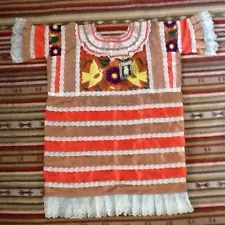 Tuxtepec Women Vintage Ethnic Mexican Embroidered Peasant Hippie Blouse Dress