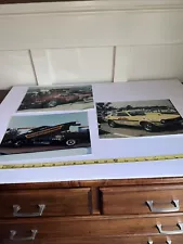 3 Vintage Color Photo Drag Race Cars Racetrack Drivers Unique