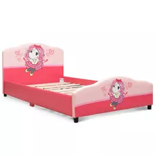 Costway Kids Children Upholstered Platform Toddler Bed Bedroom Home Girl Pattern