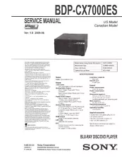 SONY BDP-CX7000ES Blu Ray  DVD Service & Operating Manuals ( On CD )