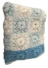 40x60 Handmade Crocheted Blue&white Blanket From Estate Sale Maker Passed Away