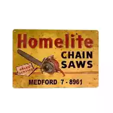 HOMELITE CHAINSAWS SALES AND SERVICE TIN SIGN 8"X12" DISTRESSED LOOK