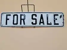 Vintage Tin Sign For Sale Black & White Enameled Porcelain 12" X 3"