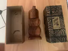 vintage original Carved wood Hawaiian Tiki Perfume bottle in box