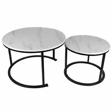 Modern Round Nesting Coffee Table Set 2pc Solid Metal Black White 27"